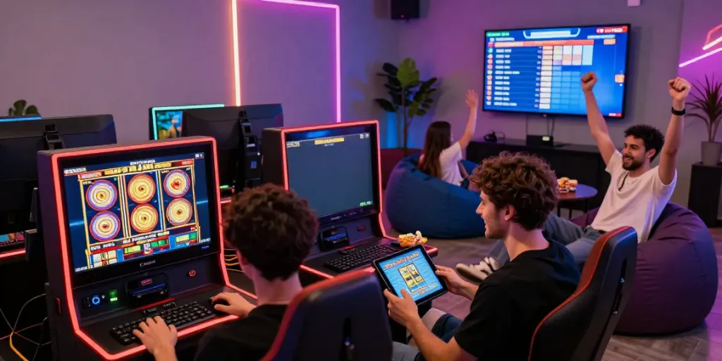 PESGSLOT players enjoying diverse slot games in a vibrant gaming environment.