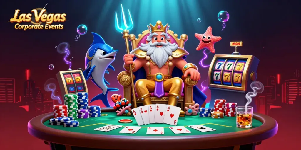 Experience the excitement of Las Vegas Corporate Events with a vibrant 3D illustration showcasing a mesmerizing casino scene.