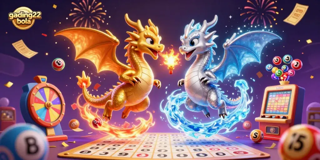 Engage with gading22 bola at an exciting online casino with colorful lottery balls and festive dragons.