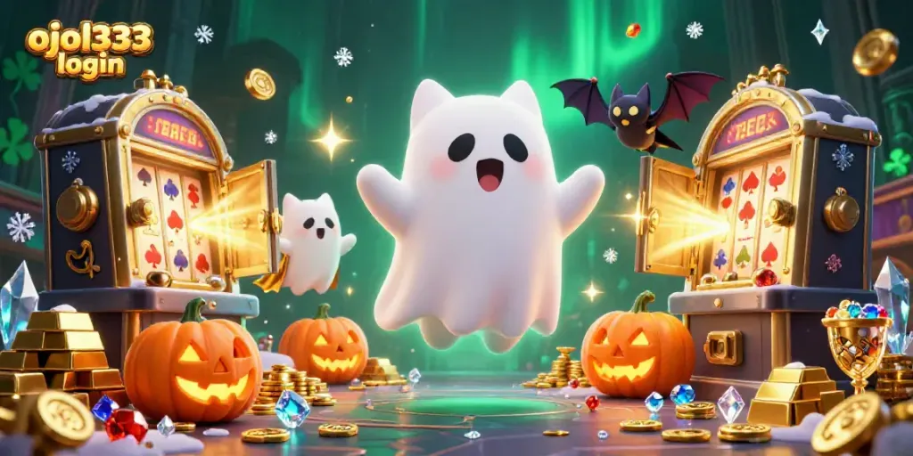 Experience thrilling gaming with unique characters in an ojol333 login scene, filled with riches and vibrant effects.
