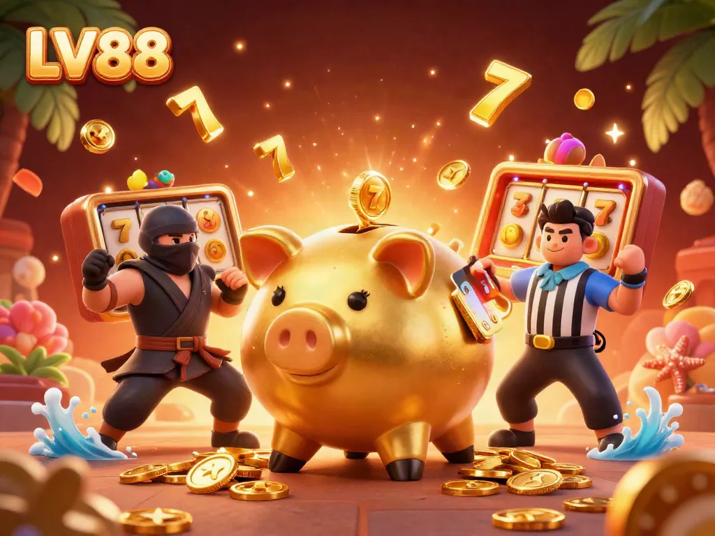 Experience the excitement of LV88 with a dynamic sumo wrestler character and casino gaming elements.