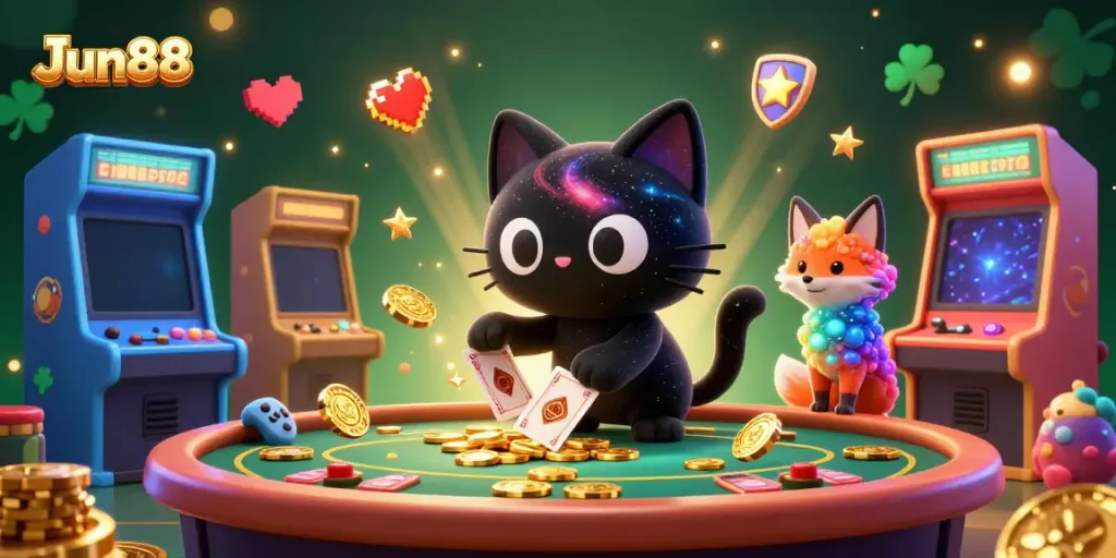 Engage with Jun88's thrilling cosmic casino experience featuring vibrant characters and games.