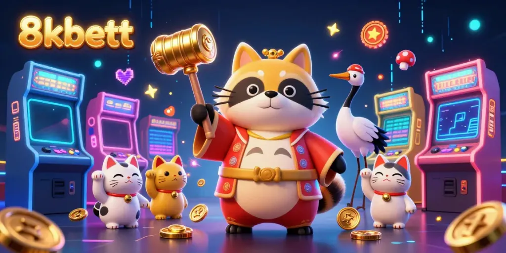 8kbett features colorful casino elements with cheerful characters, promoting vibrant gaming experiences.