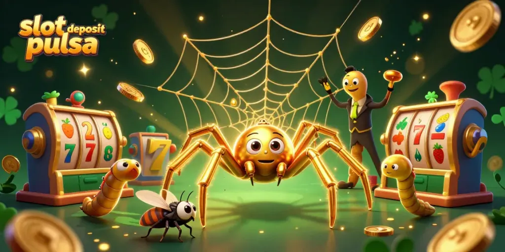 Engage in thrilling gameplay with slot deposit pulsa in a vibrant 3D casino illustration.
