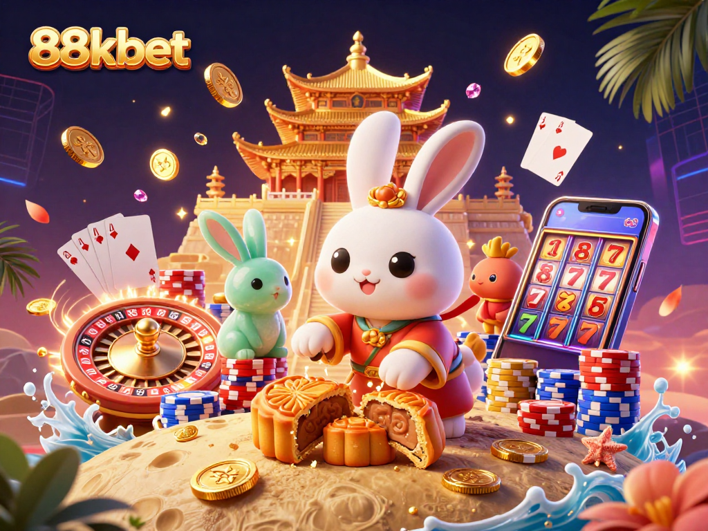 Experience thrilling gameplay with 88kbet, featuring a moon rabbit and vibrant casino elements.