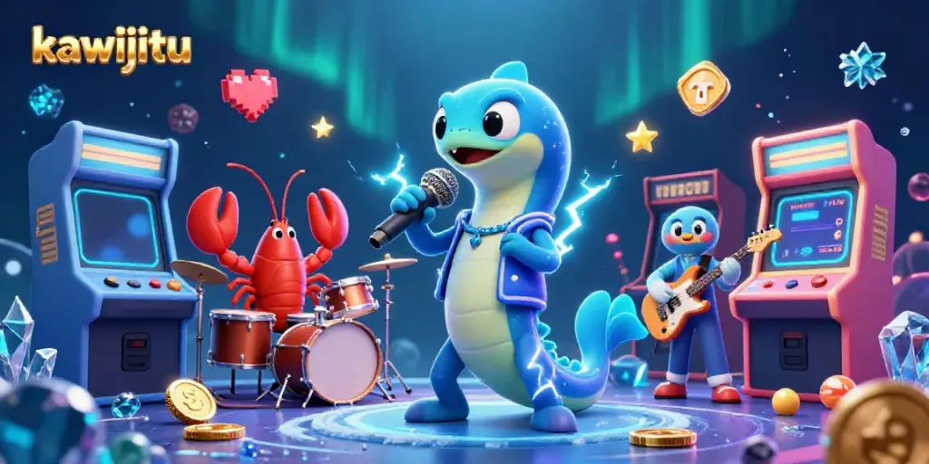 Kawijitu showcases an electrifying DJ eel performing live at an underwater casino stage.