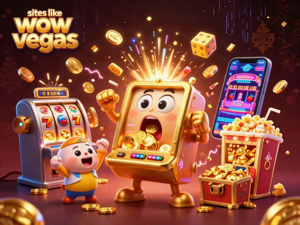 Engage with sites like wow vegas featuring a vibrant scene of slot machines hitting jackpots and pouring coins.