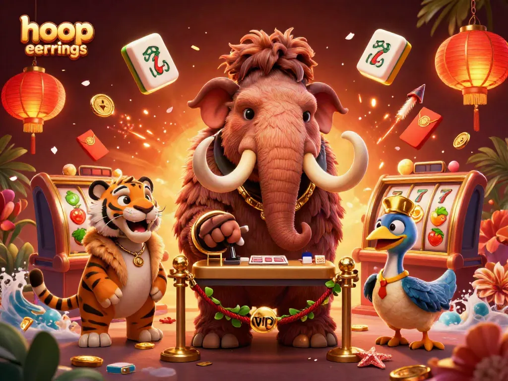Experience the vibrant world of hoop earrings alongside dynamic casino action in a 3D illustration.
