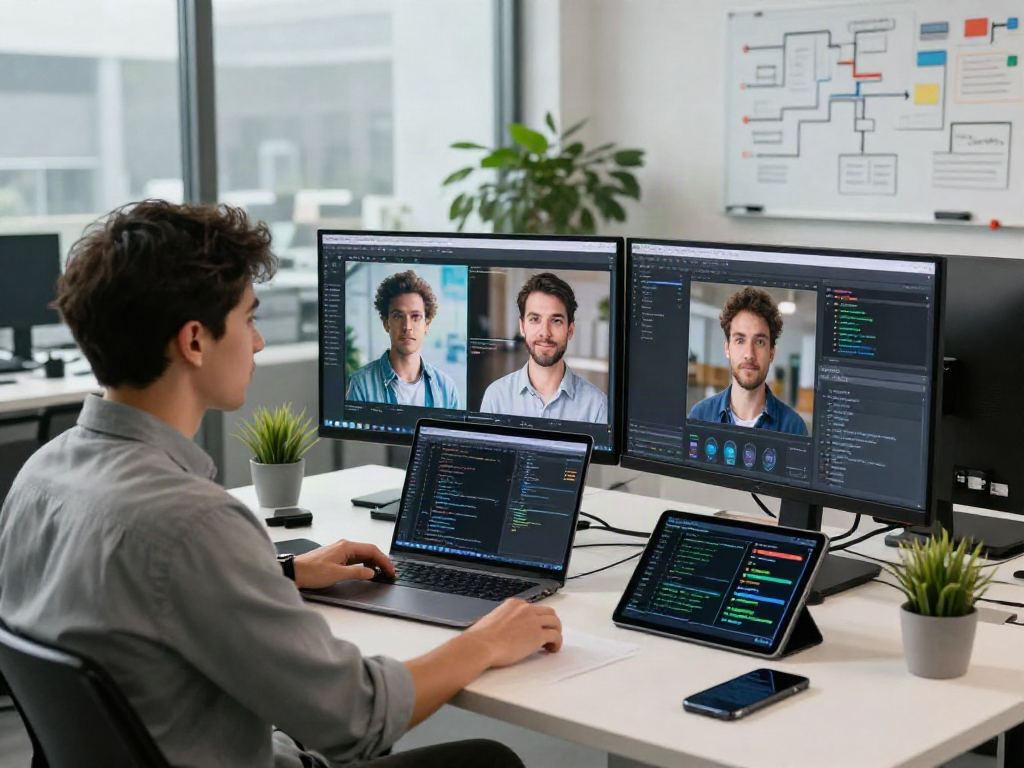 AI-Generated Image Detection expert analyzing algorithmic analyses in a modern tech workspace.