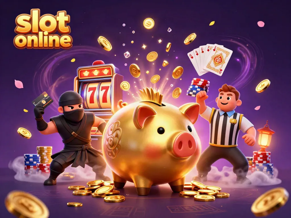 Spin to win with slot online in a vibrant 3D illustration featuring engaging casino elements.