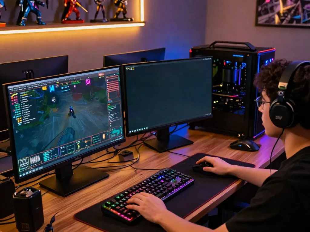 Engaging online gaming setup highlighting situs hargatoto experience with colorful graphics and vibrant peripherals.
