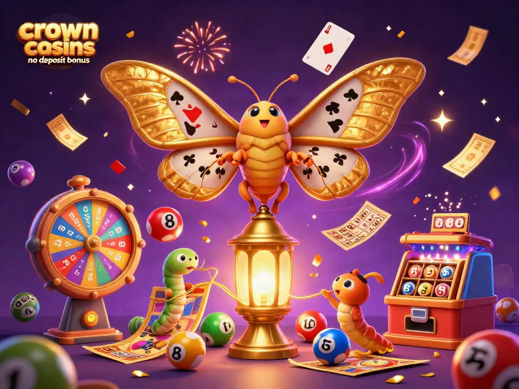 Engage with crown coins casino no deposit bonus through lively 3D lottery-themed artwork showcasing vibrant gaming elements.
