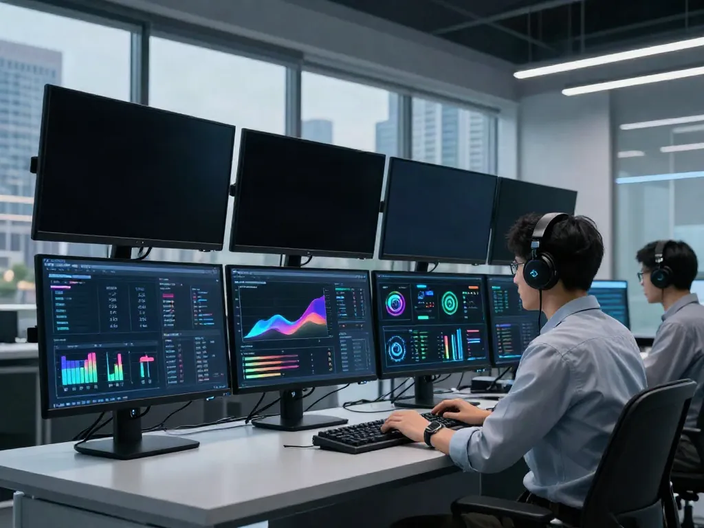 Engineer monitoring AI token processing systems, illustrating what are AI tokens.