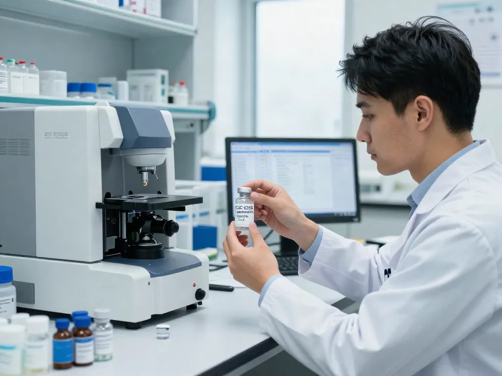 CJC-1295 Ipamorelin blend for sale in a professional lab setting with scientists and analytical equipment.
