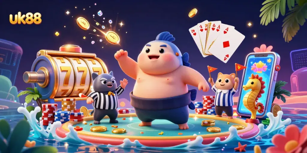 Engage with the dynamic uk88 underwater casino adventure featuring a fugu and exciting slot reels.