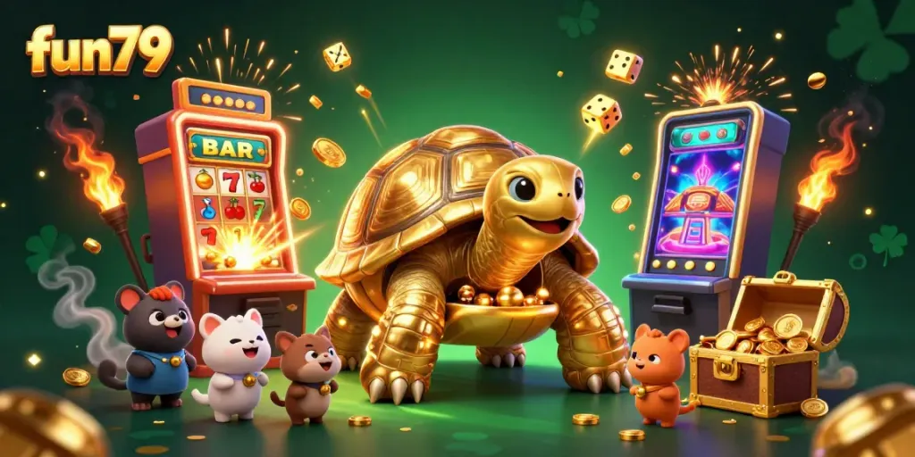 Experience thrilling fun79 gaming with dynamic casino action featuring a golden tortoise pinball machine.