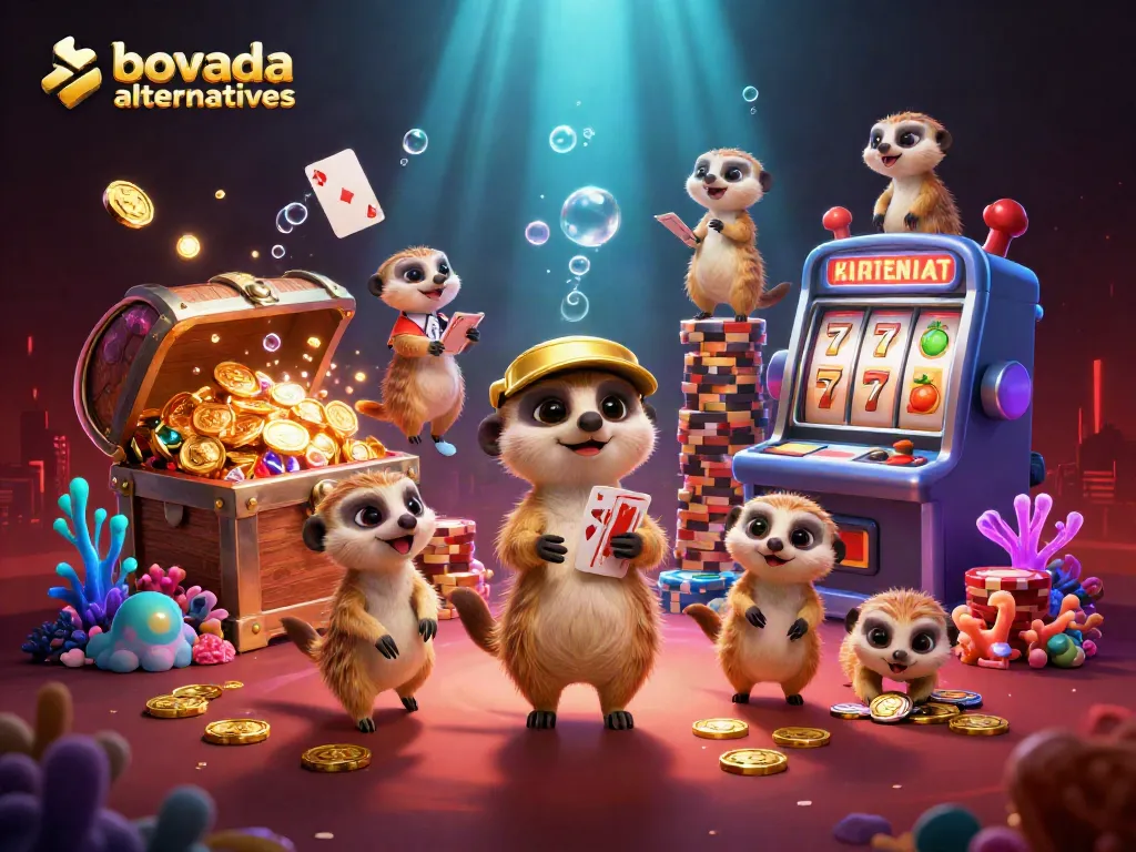 Experience thrilling gameplay with bovada alternatives in a vibrant casino scene featuring meerkats and slots.