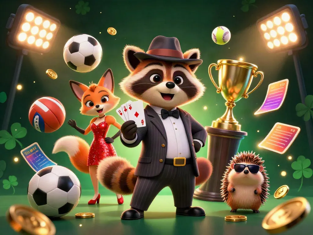 Experience the thrill at xin88 with a raccoon dealer and fox lady in a vibrant casino scene.