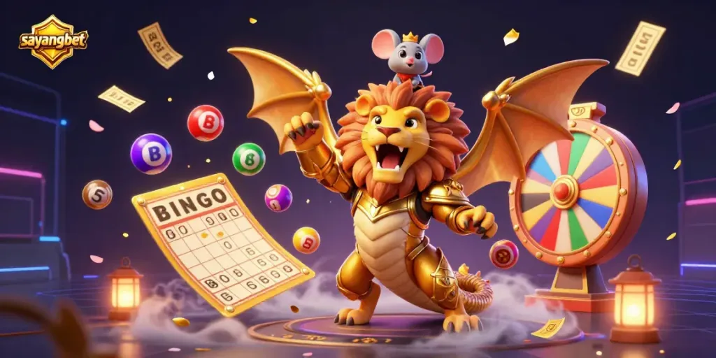 Engage with sayangbet's thrilling online gaming world featuring exciting elements like bouncing lottery balls and golden tickets.