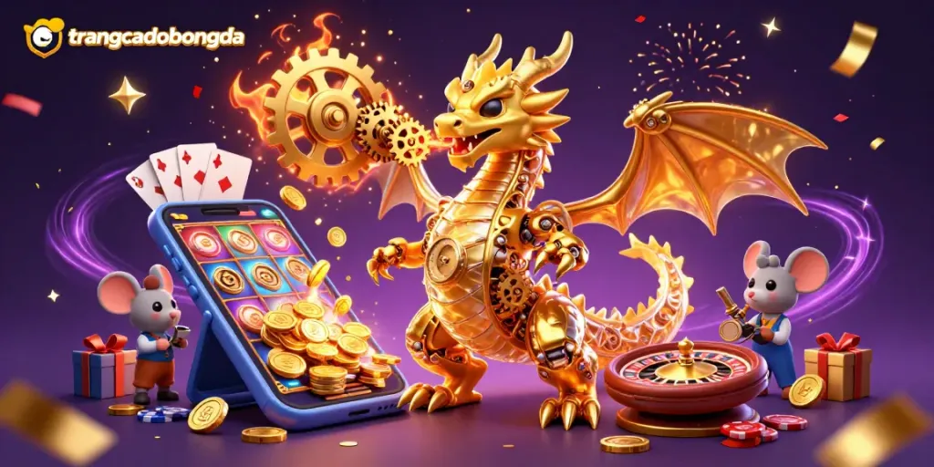 Experience the excitement with trangcadobongda's vibrant 3D illustration of a dynamic casino scene.