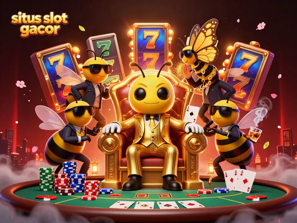 Experience excitement at situs slot gacor with a buzzing bumblebee mob boss, wasp bodyguards, and spinning slot reels.