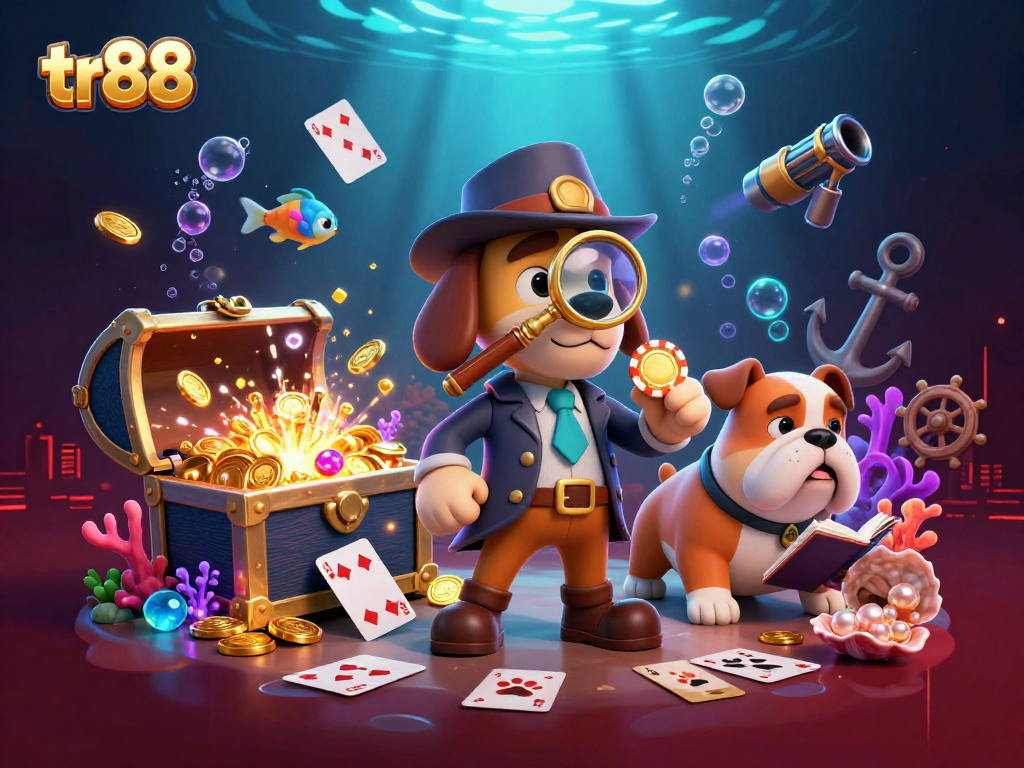 Explore tr88's unique treasure with a detective as he examines a golden poker chip clue, revealing gambling secrets.