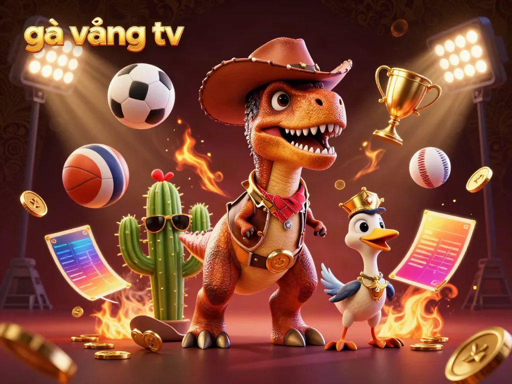 Experience gà vàng tv with a vibrant, action-packed gambling scene featuring a dinosaur and friends.