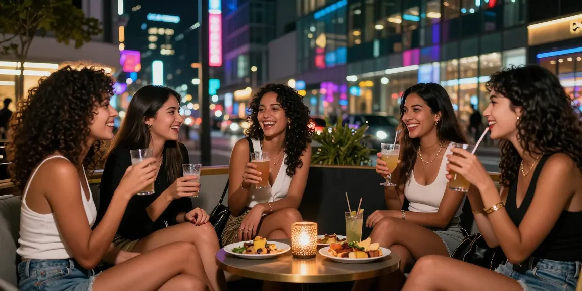 Gái gọi tận hưởng buổi tối vui vẻ và hiện đại tại quán lounge thành phố.