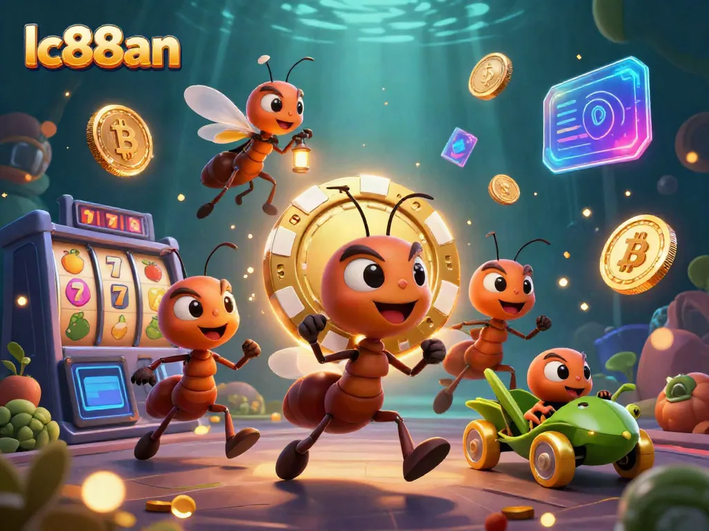 Watch the lc88an team of ants pulling off a thrilling heist with oversized poker chips in a vibrant casino backdrop.