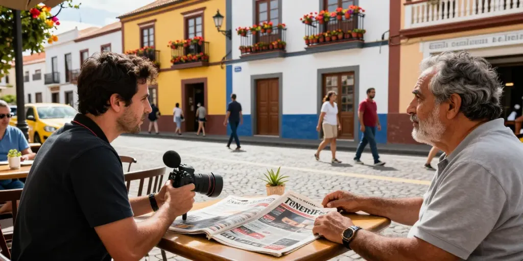 Tenerife Weekly journalist reporting local news in Santa Cruz, capturing vibrant community engagement and cultural atmosphere.