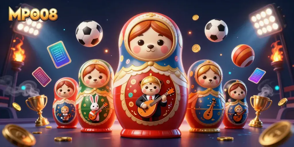 Join the gaming excitement with MPO08 as charming bears and sports elements create an energetic casino vibe.