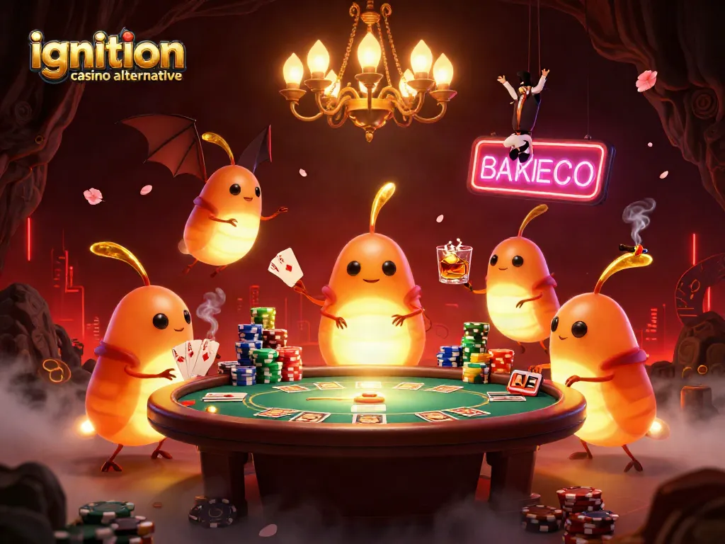 Engage with the ignition casino alternative scene featuring glowworms illuminating a vibrant cave casino.