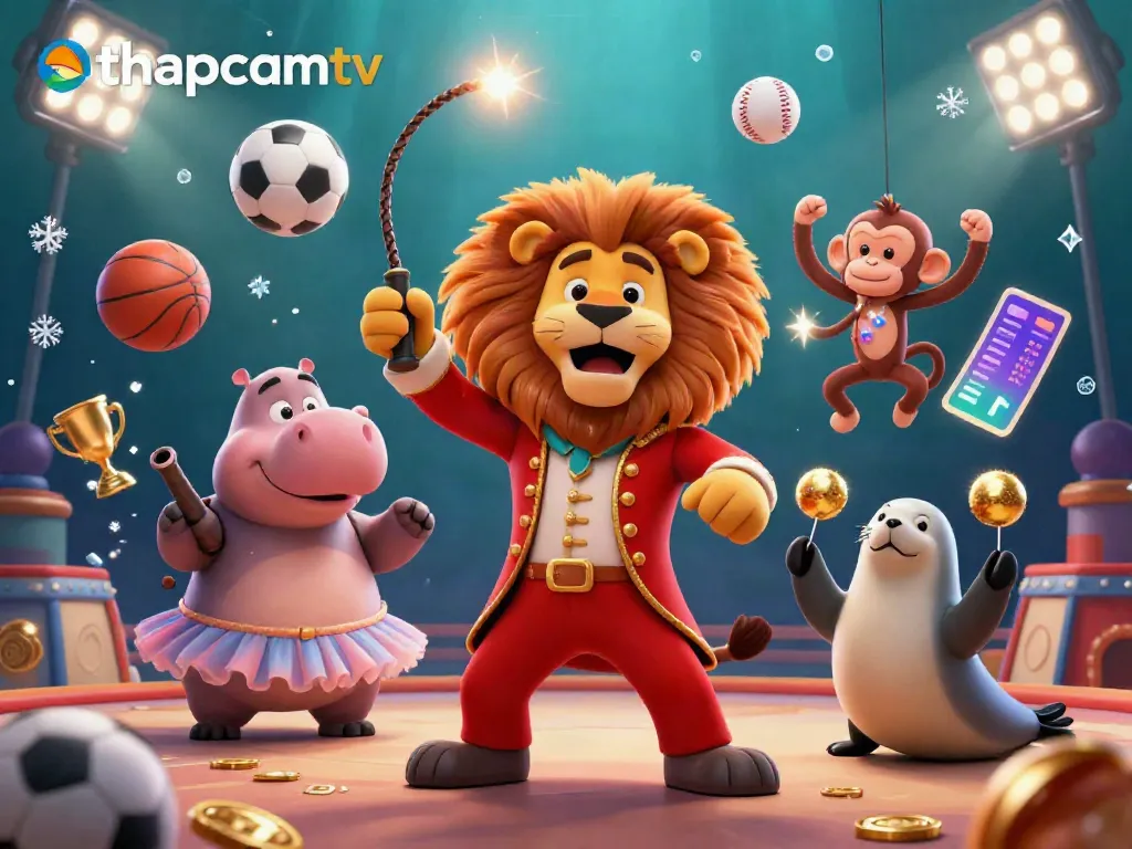 Experience exciting gameplay action on thapcamtv with a vibrant scene of characters and sports elements.