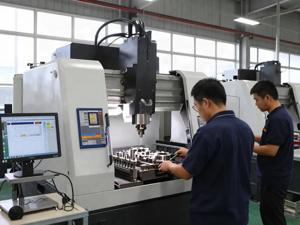 CNC machining parts manufacturer in a professional workshop with advanced machinery and skilled technicians