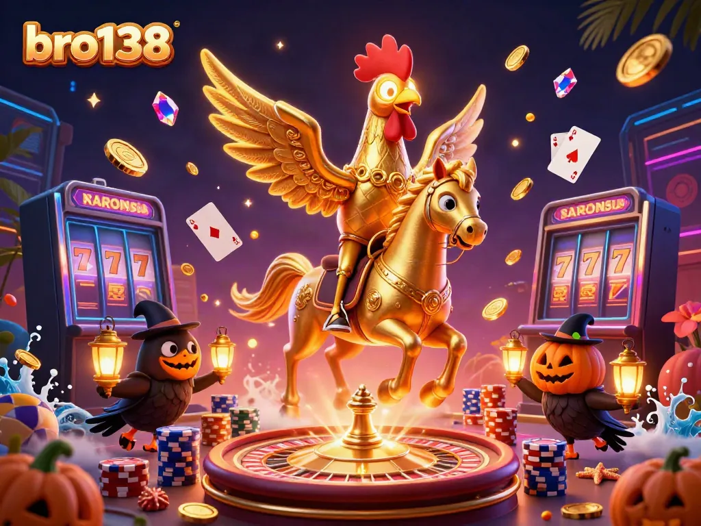 Experience thrilling gameplay at bro138 with vibrant symbols, golden coins, and dynamic casino elements.