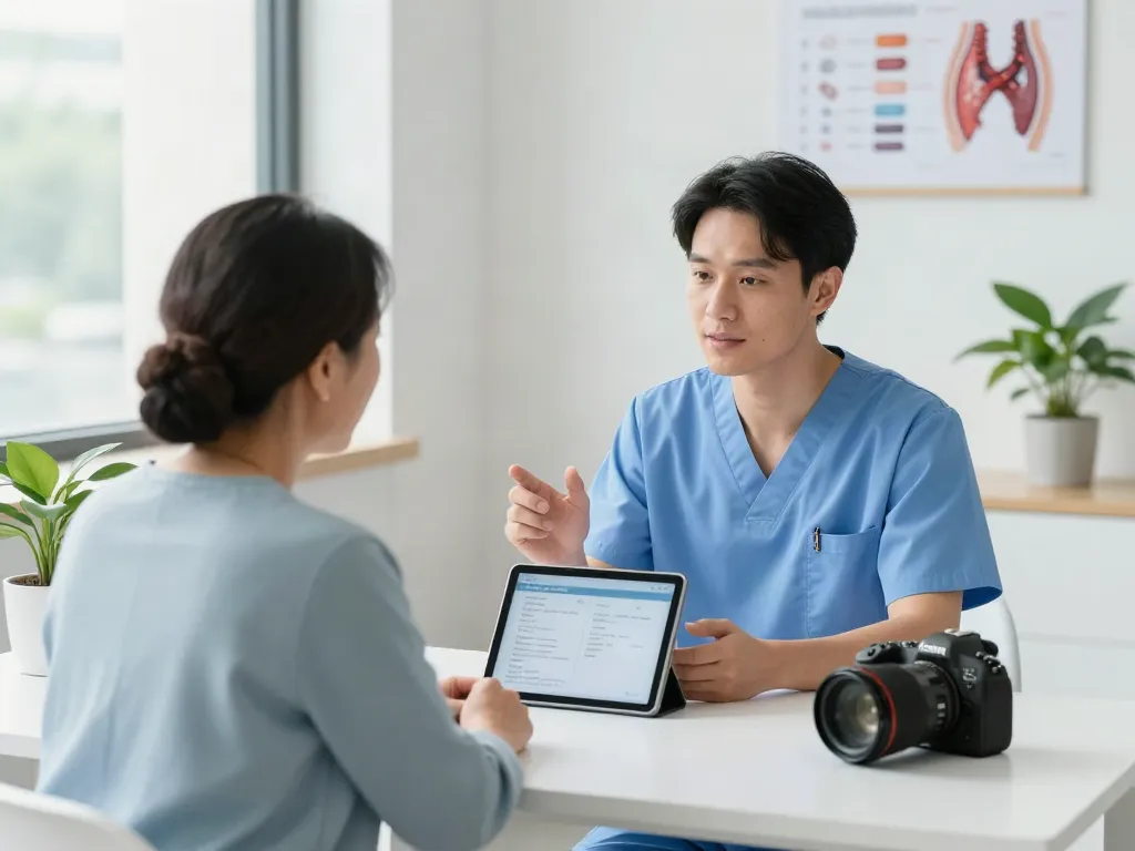 Patient consultation for thyroid treatment in a bright medical office with professional guidance.