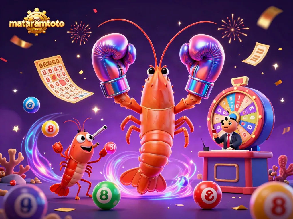 Experience the excitement of mataramtoto with a dynamic lottery scene featuring vibrant characters and game elements.