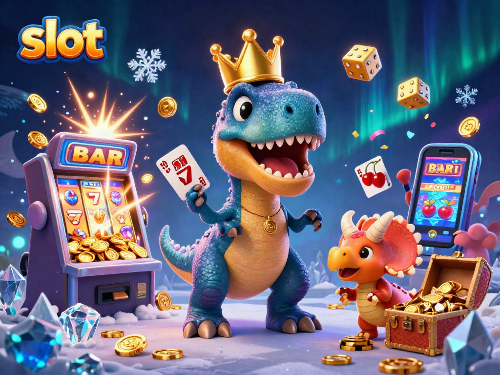 Spin the slot for a chance to win as the T-Rex and friends celebrate with jackpots!