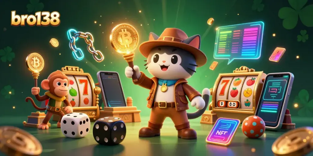 Experience thrilling gameplay at bro138 with exciting slots and jackpots in a vibrant 3D casino illustration.