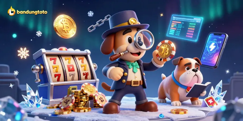Engage with bandungtoto through a detective scene filled with slot games and crypto elements.