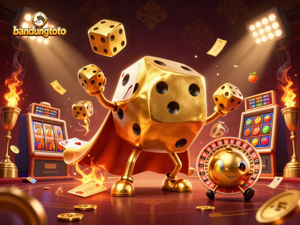 Engage with bandungtoto's thrilling slots showcased in a vibrant 3D casino illustration.