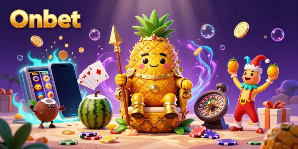 Engage with Onbet's thrilling gaming world, showcasing vibrant characters and exciting casino elements.