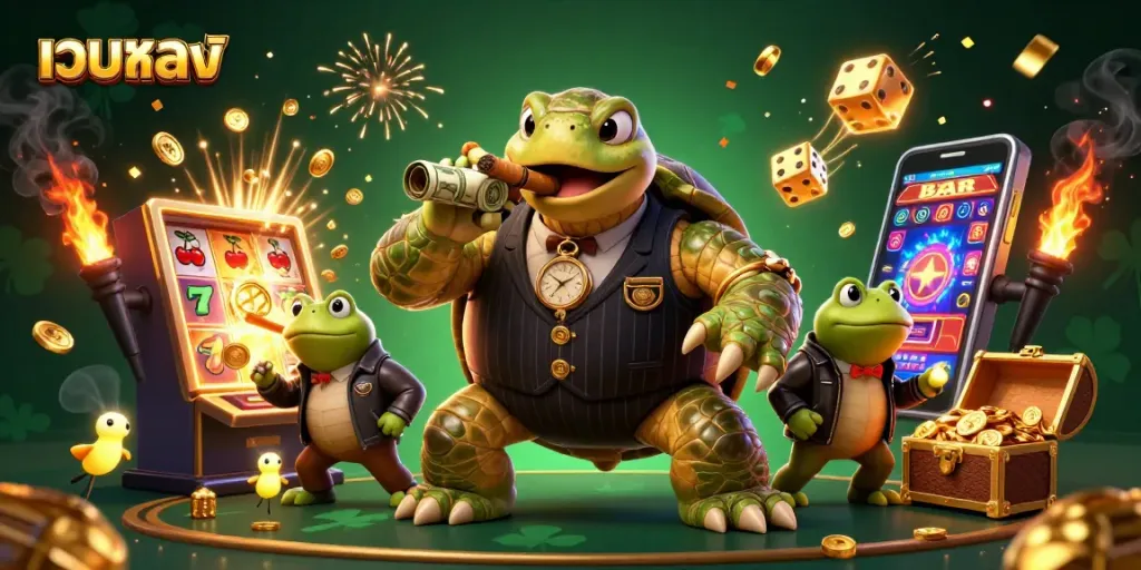 สนุกกับเกมสล็อต เว็บตรง ด้วยภาพตัวการ์ตูนและสล็อตแมชชีนที่เต็มไปด้วยเหรียญ