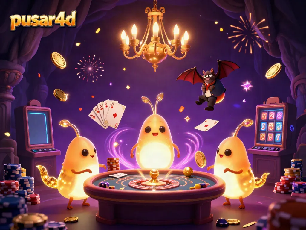 Pusar4d illuminates casino excitement with a glowing team of glowworms lighting the vibrant gaming scene.