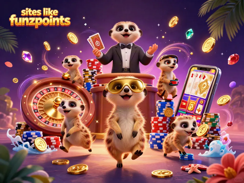 Experience excitement at casinos like funkcpoints with fun meerkats in a vibrant gaming scene.
