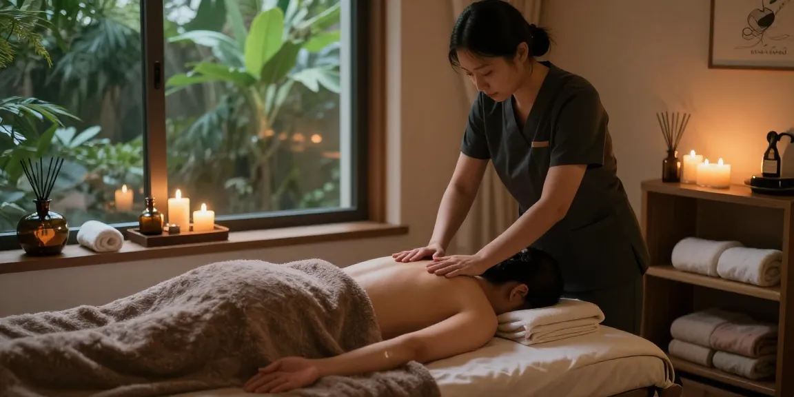 Relaxing 성남출장마사지 session in a luxurious spa setting with calming ambiance and natural elements.