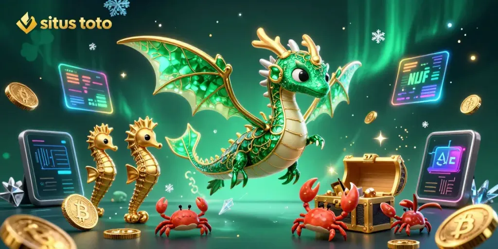 Experience the excitement of situs toto with a vibrant 3D dragon and treasure scene.