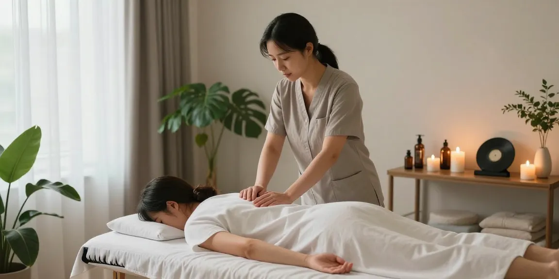 Relaxing 강서구출장마사지 session in a tranquil home spa setting.