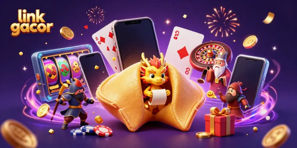 Play thrilling slot games with link gacor as golden coins and cards fill the scene