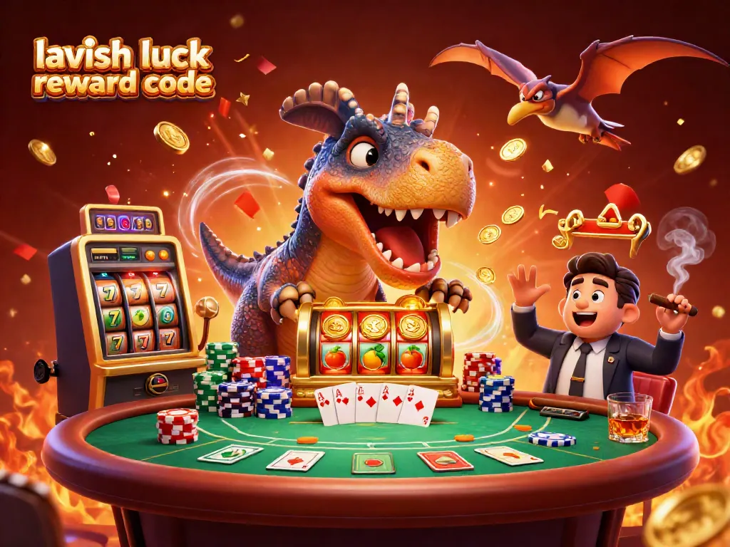 Engaging Lavish Luck reward code scene with dynamic characters and vibrant casino elements